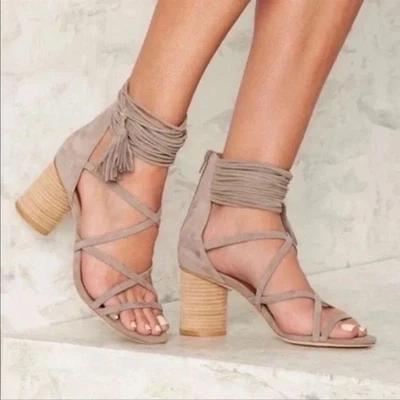 JEFFREY CAMPBELL Despina Strappy Sandal In Taupe Tassels $125 Size 9 - Image 1 of 4