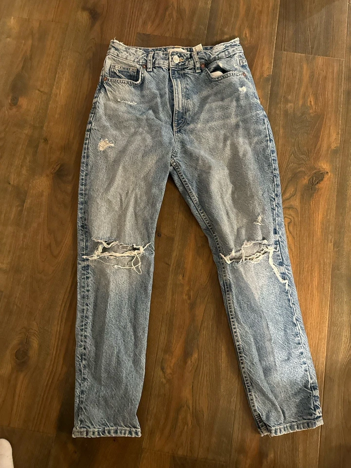Pantalones de mezclilla para mujer Zara azules desgastados tiro alto pierna recta talla 6 Foto 1 de 4