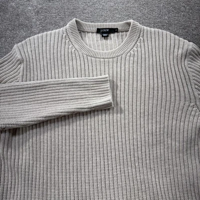 VTG 2000s J.Crew Mens Y2K XL Ribbed Cotton Crewneck Sweater Beige Tan Knit Heavy - Image 1 of 4