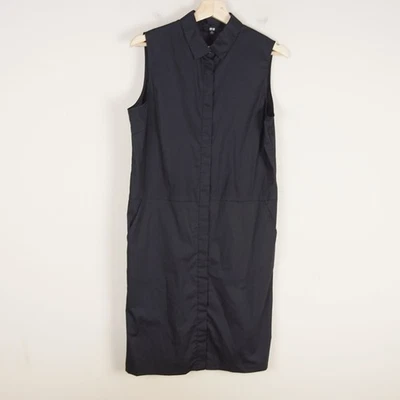Uniqlo Stretch Broadcloth Sleeveless Black Button Shirt Dress Womens Sz L - Image 1 of 4