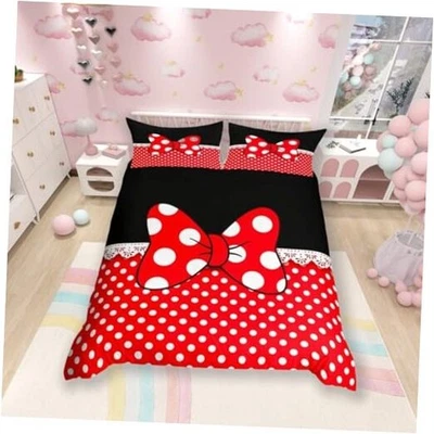 Conjunto de capa de edredom Bowknot tamanho King, pontos brancos conjunto de cama king 104 x 90 Wws8715 - Imagem 1 de 4