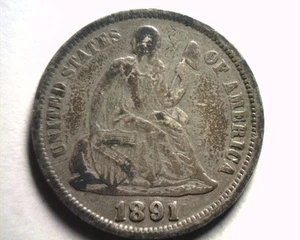 1891-O SEATED LIBERTY DIME VERY FINE+ VF+ ORIGINAL COIN FROM BOBS COIN FAST SHIP - Picture 1 of 2