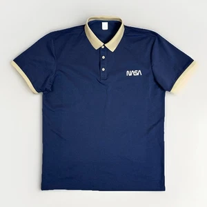 NASA Logo Herren Kurzarm Poloshirt Gr. XL Navy Blau Beige Polyester Neu ohne Etikett - Bild 1 von 8