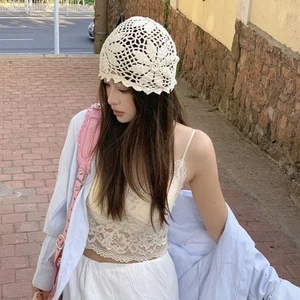 Thin Beanies Hat Bohemian Style Hollow Out Knitted Hat Outdoor - Photo 1/12