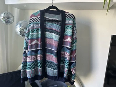 Cárdigan Vintage Colorido Para Hombre Extra Grande Geométrico Azteca Turquesa Rosa Azul Foto 1 de 4