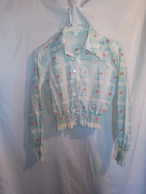 Vintage 60's 70's  Crop Top Pearly Buttons. Boho, Hippy Small Sheer Shirt - Image 1 of 4