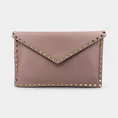 Valentino Garavani Pink Poudre Leather Rockstud Envelope Clutch Bag - Image 1 of 4