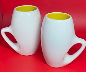 2 MCM White with Yellow Interior Mugs Rare & Unique Design - Picture 1 of 3