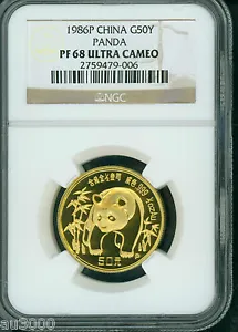 1986-P 50Y 50 YUAN G50Y Chinese PROOF GOLD PANDA 1/2 Oz. NGC PR68 PF68 CHINA - Picture 1 of 2
