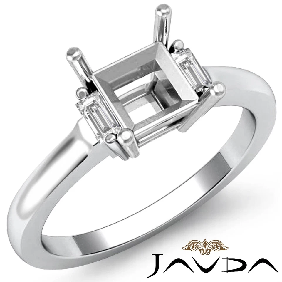 Baguette Princess Mount 3 Stone Diamond Engagement Ring 14k W Gold 0.15Ct Sz10.5 - Image 1 of 4