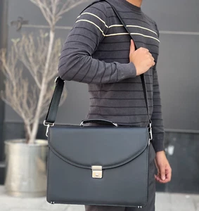 Genuine Cowhide Leather Briefcase – Laptop Bag for Men & Women - Office Work Bag - Picture 1 of 9