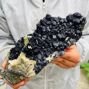 1380g seltene natürliche schwarz lila Fluorit Cluster Kristall rohes Mineral Heilung - Bild 1 von 11