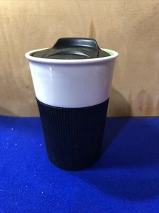 Starbucks 8 Unzen Weiß Bone China Becher/Reisebecher mit Schwarz Silikon Griff & Deckel - Bild 1 von 7