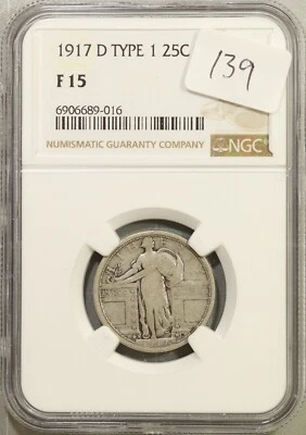 1917-D Type 1 Standing Liberty Quarter 25c NGC F-15  #9-016 - Image 1 of 2