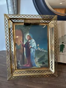 VTG Metal Frame Lighted Lithograph JESUS CHRIST KNOCKING ON DOOR Picture 21x17 - Picture 1 of 9