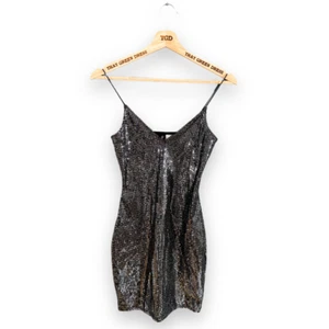 Ladies H&M Black Sequinned Strappy Evening Party Mini Dress Size XS, 6-8 - Picture 1 of 4