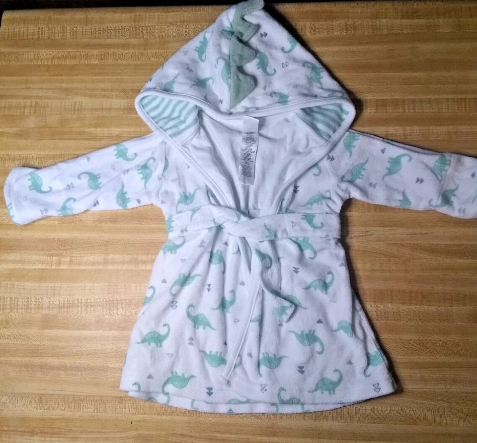 Carter's Just One You Boy Size 0-9 Months Lined Cotton Blend White Dinosaur Robe - Image 1 of 1