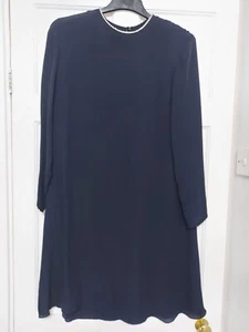 LINDA ALLARD ELLEN TRACY BLUE VINTAGE SILK DRESS RHINESTONE COLLAR UK SIZE 10 - Picture 1 of 6