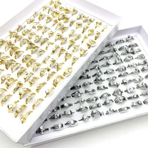 Großhandel 50stk. Edelstahl Ringe in Silber Gold Zirkon Stein Modeschmuck - Bild 1 von 11