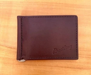 Breitling Watch Novelty Dark Brown Leather Engraved logo Money clip (No Box) F/S - Picture 1 of 3