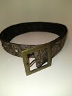Western Fashion Belt Womens Size 10 Brown Faux Leather Bling Gold Buckle