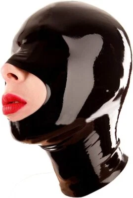 Latex Hood Half Face Cover Eyes Rubber Mask Back Zipper Club Party Wear Costume - Image 1 of 3