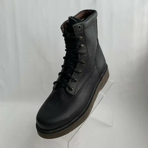 BOM Boots Black Leather Plain Round Toe 7-Inch Lace Up Unlined Size 9.5 NEW - Picture 1 of 11