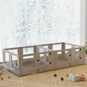 XL 14/8 Panels Dog Whelping Box Tempered Glass Safe Pet Playpen with Rails & Mat - Picture 1 of 20