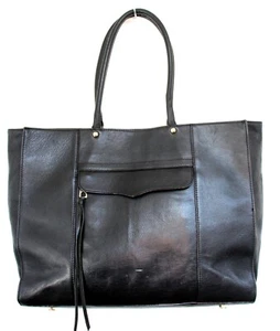 SIGNED BY REBECCA MINKOFF BLACK GENUINE LEATHER TOTE SHOULDER BAG HANDBAG PURSE - Picture 1 of 7