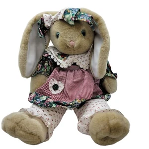 Peluche coniglietto pasquale coniglietto occhi verdi marrone floppy orecchino vestito floreale 11" seduto - Foto 1 di 9