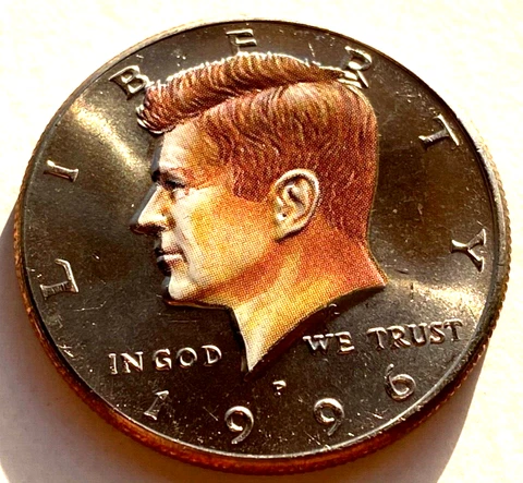 1996- 50c Kennedy Half Dollar - John F Kennedy JFK Colorized Coin. Excellent! Cover