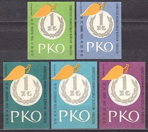 POLAND 1965 Matchbox Label Z#616 set, PKO - 1 zl coin ..... - Imagen 1 de 1