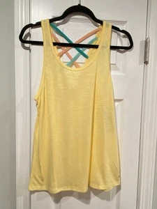 NWT Marika Size M Yellow Criss Cross Open Back Strap Scoop Neck Tank Top - Picture 1 of 12