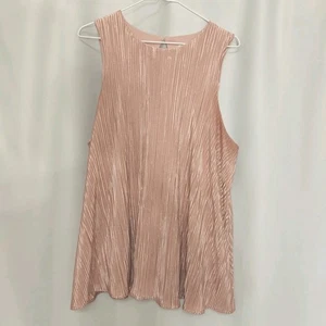 A New Day Women L Sleeveless Pink Coral Top Blouse Waffle Shiny  - Picture 1 of 11