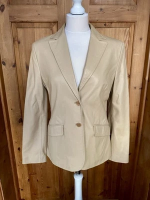 Mango 100% Lambs Leather Tan Blazer Coat UK 12-14 - Image 1 of 4