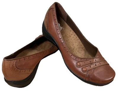 Hush Puppies 9.5 Women Loaders Comfort Shoes Burlesque Slip On Brown Leather - Image 1 of 4