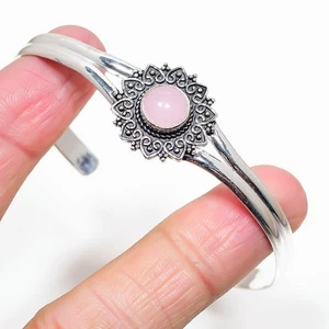 Rose Quartz Gemstone Handmade 925 Sterling silver Adjustable Cuff Bracelet - Picture 1 of 1