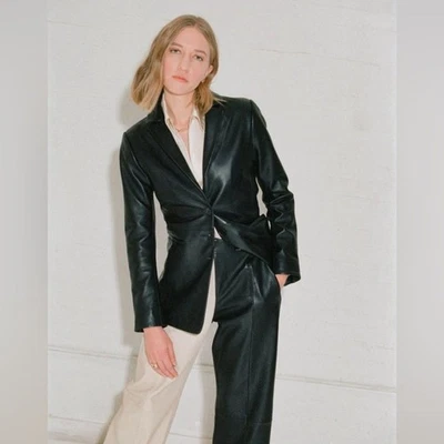 Veda Small Black Leather Blazer - Image 1 of 4