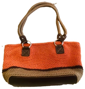 Croft & Barrow Coral Crochet Shoulder Bag-Woven Knit Purse-Trim Rope Handles - Picture 1 of 4