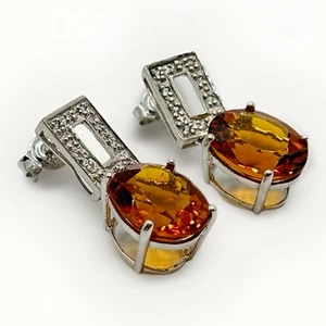 925 Sterling Silver Citrine Stud Drop Women’s Earrings Natural Gemstone - Picture 1 of 11