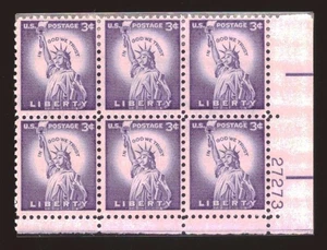US -Plate block of 6 - Sc #1035- Statue of Liberty - MNH - Picture 1 of 1