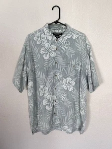 ONO & Company Hawaiian Shirt Men XXL Gray White Floral Silk Cotton Aloha - Picture 1 of 6