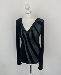 Custo Barcelona Damen Langarmshirt Schwarz Grau Blau Metallic Größe 4 - Bild 1 von 17