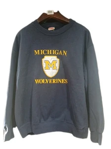 Vintage Nutmeg Michigan Wolverines Size L Dark Blue Embroidered Logo Sweatshirt  - Picture 1 of 6