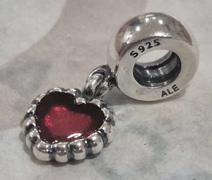 Genuine Pandora Red Beaded Enamel Dangle Logo Heart Charm ALE 925 #790471EN07 - Picture 1 of 5