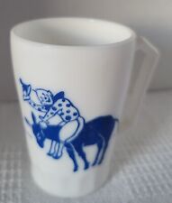 Hazel Atlas Childs Mug Blue Circus Clown/Donkey White Milk Glass 1950's Vintage 