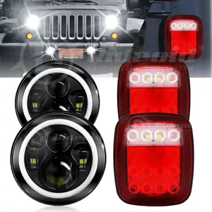 For Wrangler 1997 - 2003 2004 2005 2006 7inch LED Headlights + Tail Lights Combo - Picture 1 of 24