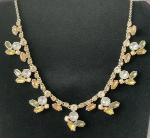 Ann Taylor Necklace Choker Rhinestone Gold Tone Chain Designer Green Yellow 18” - Picture 1 of 9