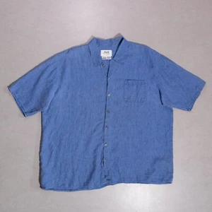 Flax Jeanne Engelhart Linen Boxy Blue Flecked Lagenlook S/S Button Shirt Large - Picture 1 of 4