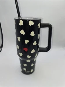 Kate Spade 40oz Tumbler - Black White and Red Hearts - Picture 1 of 5